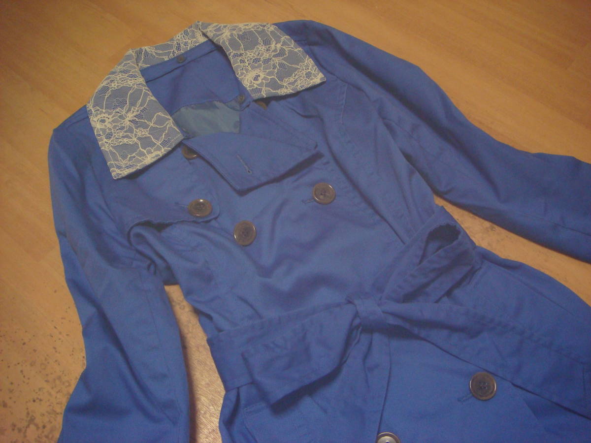 アズノウアズ ピンキー レースデザイン おリボン付き トレンチ風 コート ブルー系 美品拍卖