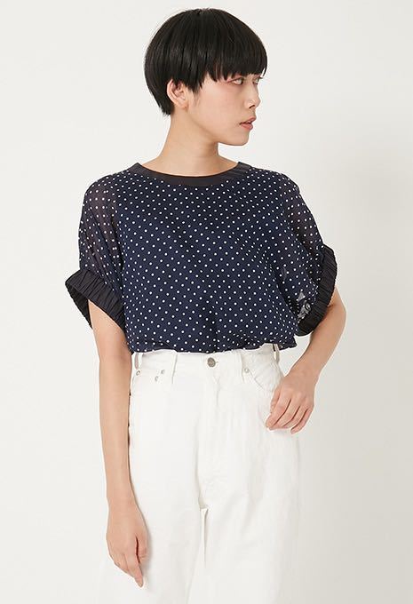 未使用 未着 サンフランシスコ San Francisco 聖林公司 シースール2WAYブラウス2020SS ワンサイズ ネイビー 定価、18.000+税 日本製拍卖