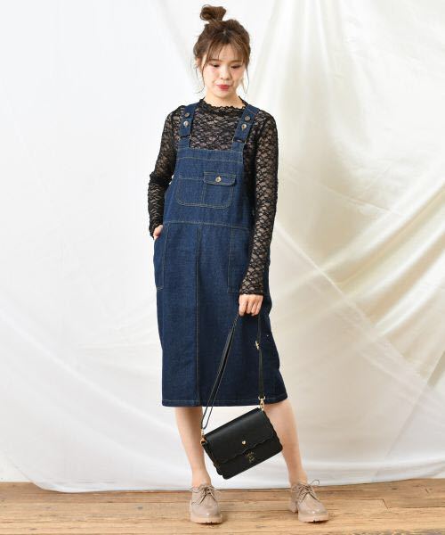 試着のみ continuer de NICE CLAUP ナイスクラップ ツイルゆったりショートサロペ2020SS サイズフリー デニム 定価、7.150円拍卖