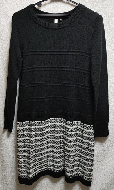 Mサイズ Has-ideal 長袖 ワンピース ニット 黒×白ツイード風 金ラメ入り拍卖