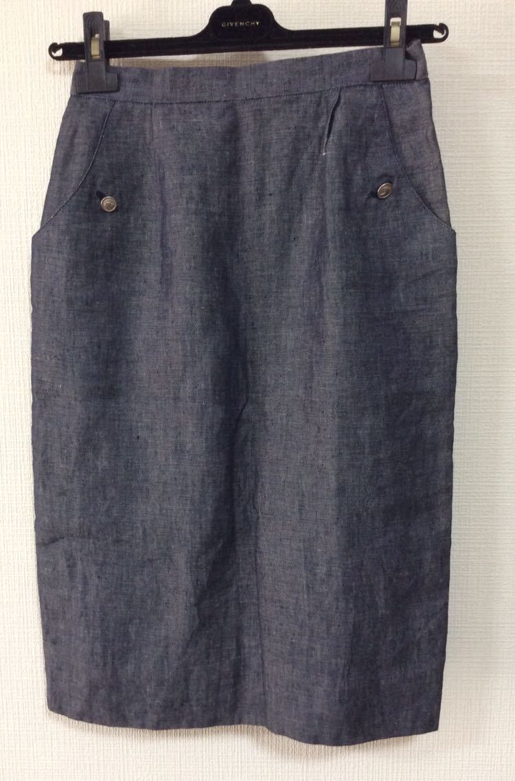 中古エルミダEL MIDAS麻100%素材デニムスカート拍卖