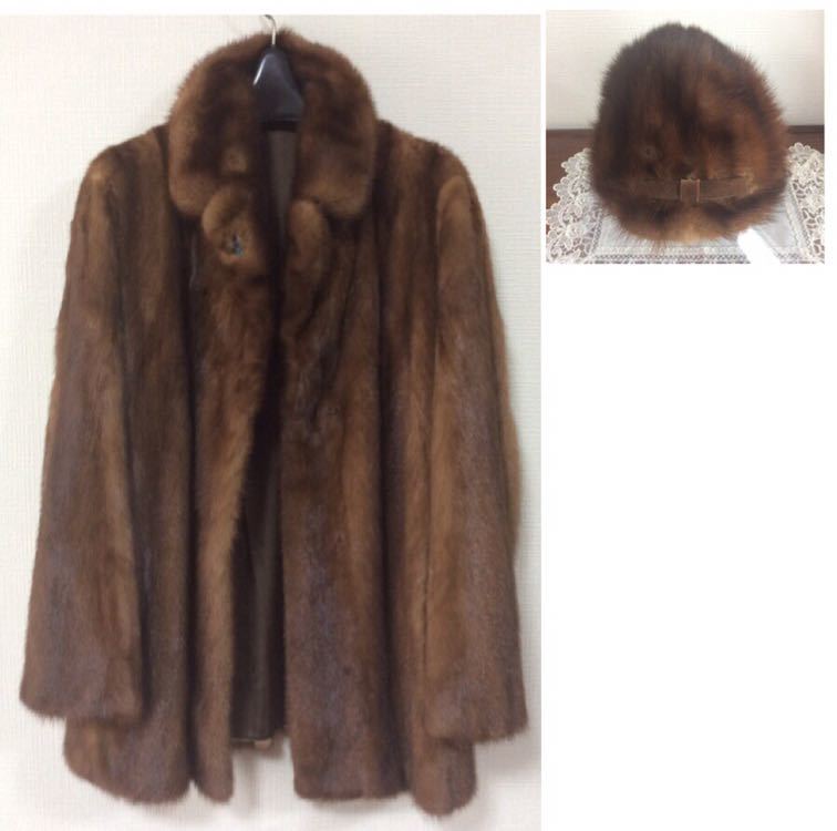 中古大丸ファーサロン購入デミパフミンクセミロングコート&帽子セット拍卖