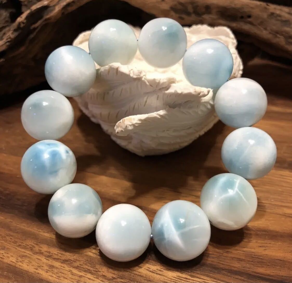■ ハイクオリティ ラリマー ブレスレット アイスラリマー 大玉!約18mm ドミニカ共和国 天然石 ☆。.:*・゜拍卖