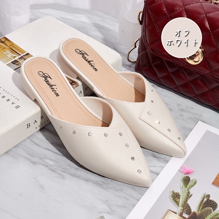 送料無料★即納 新品 ビジューサンダル 可愛い フラットサンダル サンダル★36/オフホワイト拍卖