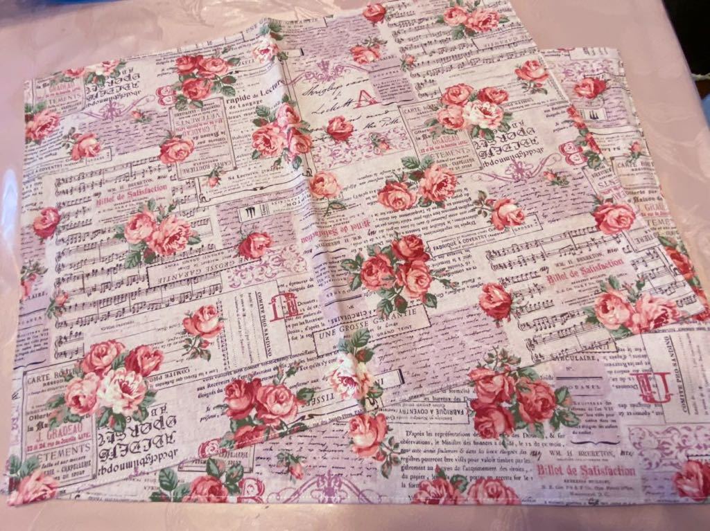 No.2ー28 裏付ランチョンマット ハンドメイド 35x45 ピンク色バラ花柄 2枚組拍卖