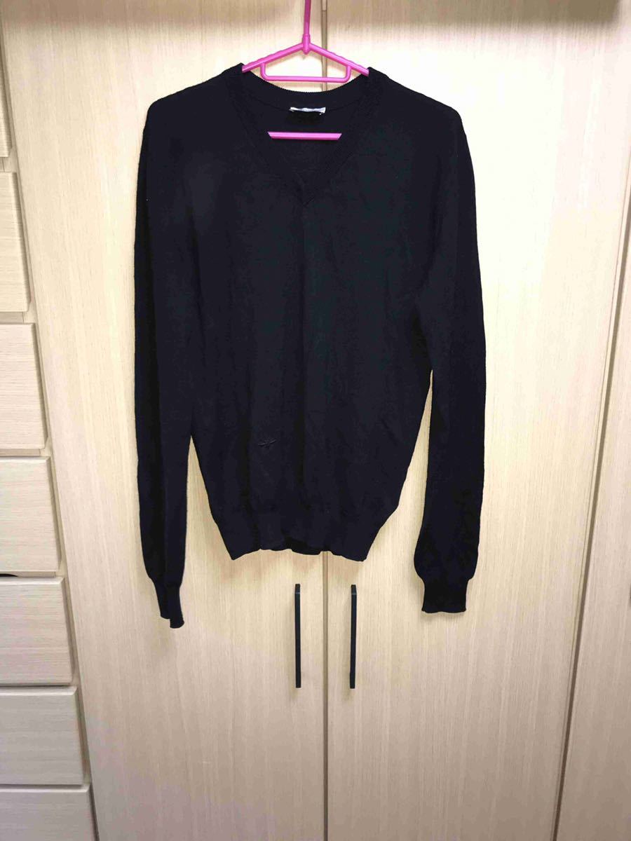 正規 Dior Homme ディオールオム Bee 蜂 刺繍 Vネック ニット 黒 XS PI3461570016拍卖