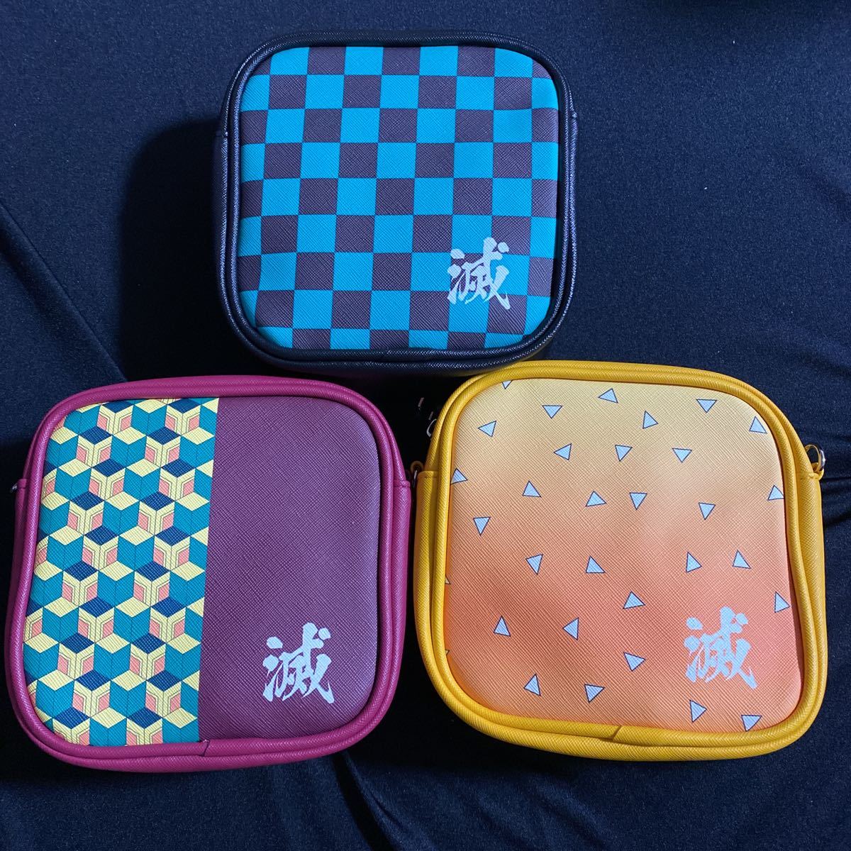 和柄★スクウェアポシェット★市松模様★散り三角模様★半々模様★3点セット★約15×15×6cm拍卖