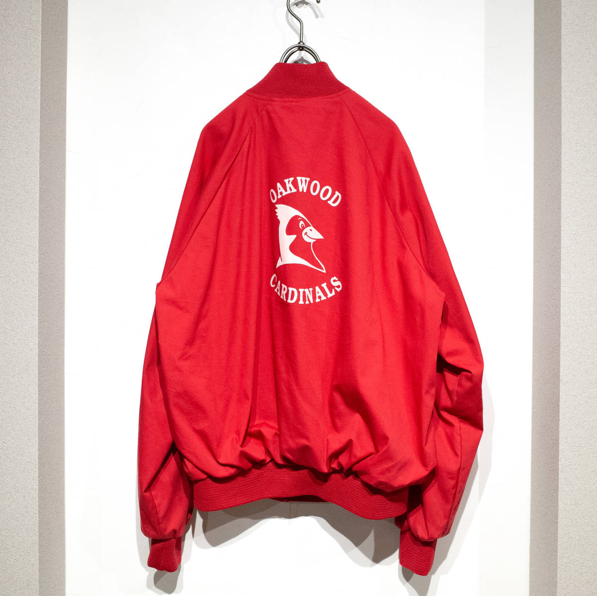 【USA製】L / AUBURN SPORTSWEAR ナイロンジャケット ジップアップブルゾン 赤 レッド OAKWOOD CARDINALS アウター 裏地あり ラグラン 古着拍卖