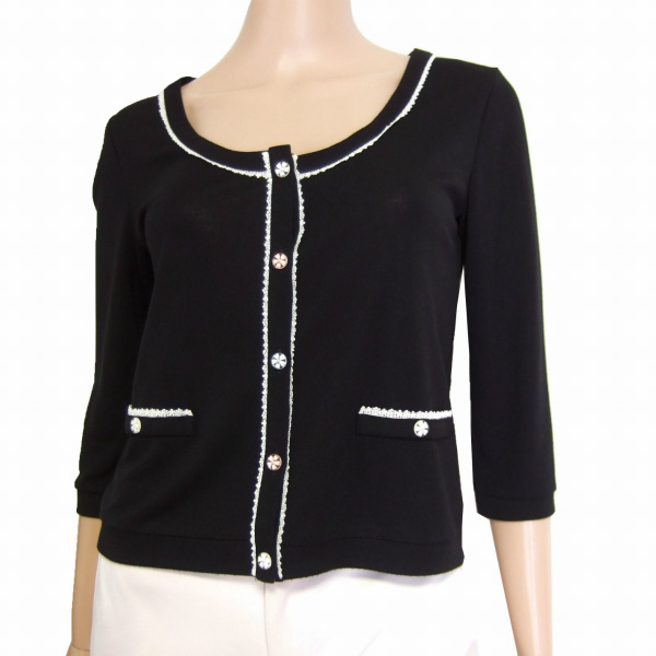 美品/シンシアローリー Cynthia Rowley ショート丈カーディガン 表記2号 M 相当 黒 ブラック 7分袖 薄手 春 夏 秋 トップス レディース拍卖