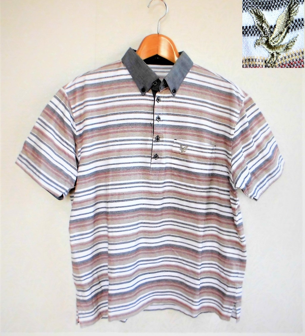 【美品即決 送料無料】LYLE&SCOTT BLACK LABELライルアンドスコット 金刺繍ロゴ入りボタンダウン半袖ポロシャツ★5ボタン胸ポケ/メンズLL拍卖