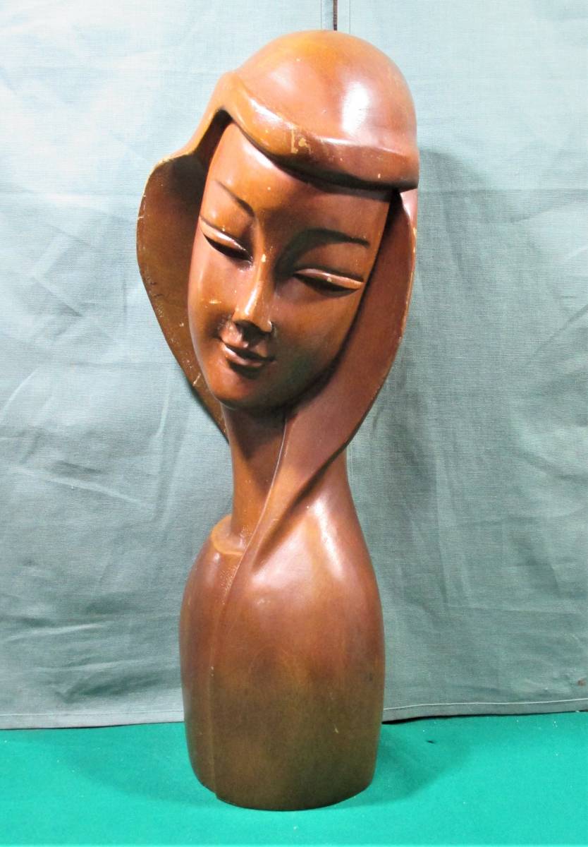 【45cm】 ハワイ 木彫り 女性 置物 ミッドセンチュリー モンキーポッド Alii Woods Hawaii Mid Century Monkey Pod ●0525拍卖