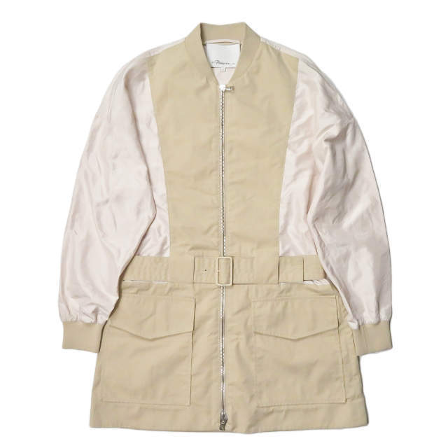 3.1 Phillip Lim スリーワン フィリップリム シルクスリーブベルテッドジャケット PS15-8429CMG 2 ベージュ 切替え アウター lm2597拍卖