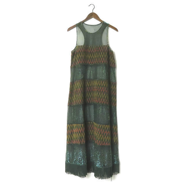 abacaxi アバカシー 20AW Mixed Media Dress ミックスメディアドレス 20040043002230 S グリーン ノースリーブ シアー フリンジ lc31582拍卖