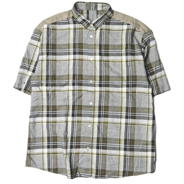 INFLUENCE x 417 EDIFICE インフルエンス エディフィス 18SS 別注 キリカエレギュラーカラーシャツ M 半袖 切り替え チェック ☆☆mc57444拍卖