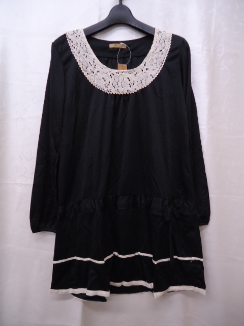 【KCM】autar-27-M■激安■レディース 胸元レースチュニック ブラック系 M 拍卖