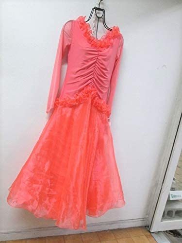 新品 送料無料◎社交ダンス ワンピース ドレス プチパーティ 無地サーモン オーガンジー拍卖