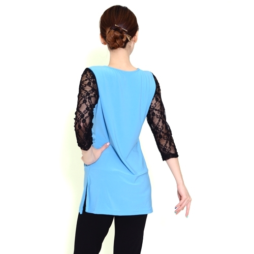 新品 送料無料◎社交ダンストップス ◎チュニック丈 ブルー 普段にも拍卖