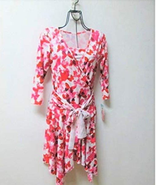 新品 送料無料◎社交ダンス ワンピース ドレス 練習着 プチパーティ 蝶模様 バタフライ 赤 レッド拍卖