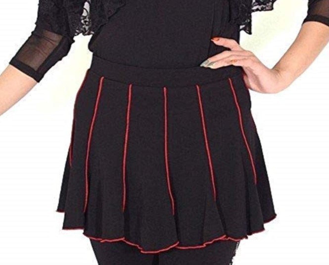 新品◎社交ダンス ボトムス オーバースカート◎フリル切り替え 素敵 黒x赤 巻きロクフリル拍卖