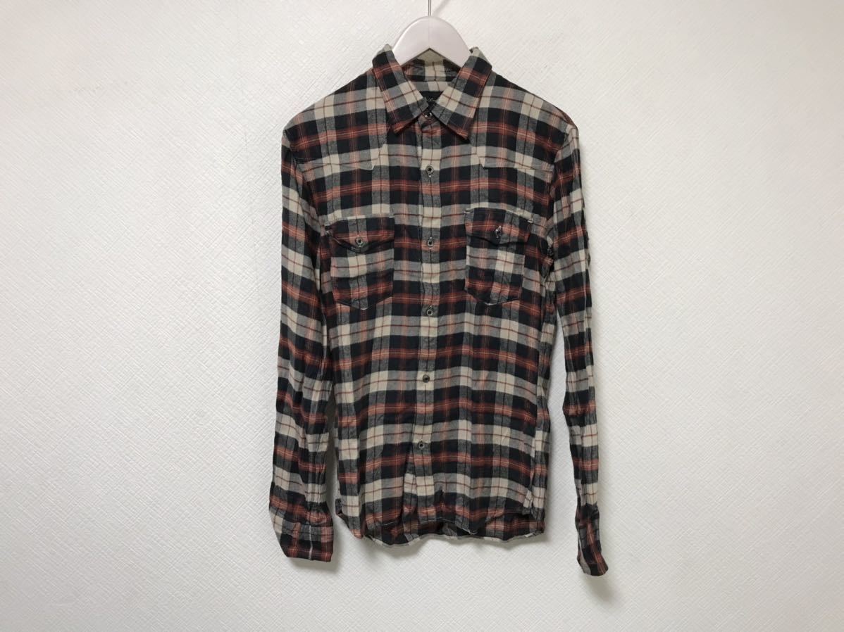 本物ラウンジリザードLOUNGELIZARDレーヨンチェック柄長袖シャツ黒ベージュレッドMメンズ2日本製拍卖