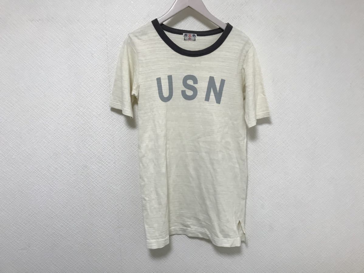 本物ユーエムアイu.m.i KOHOLAコットンサーフプリント半袖TシャツクリームSメンズ拍卖