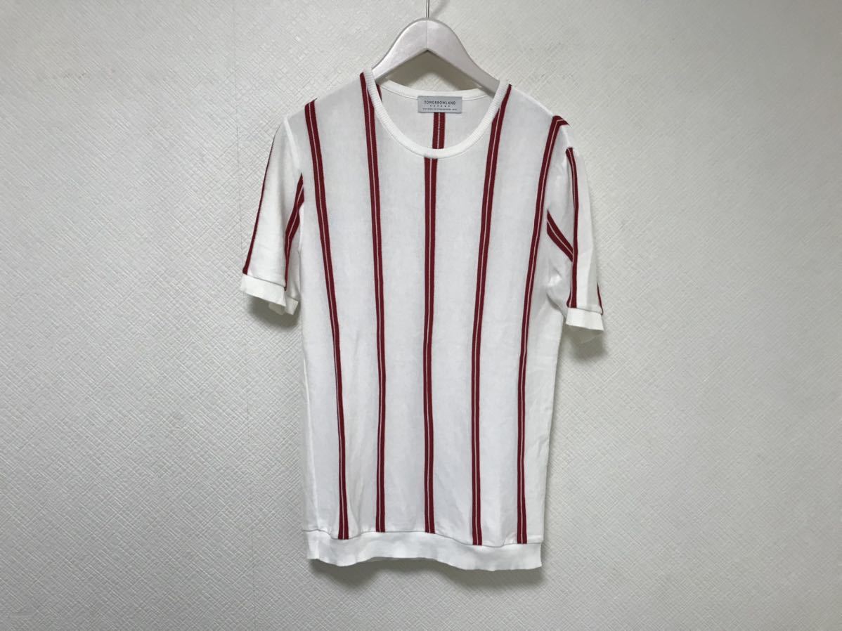 美品本物トゥモローランドtomorrowlandコットンストライプ柄半袖ニットTシャツメンズ白ホワイト日本製M拍卖