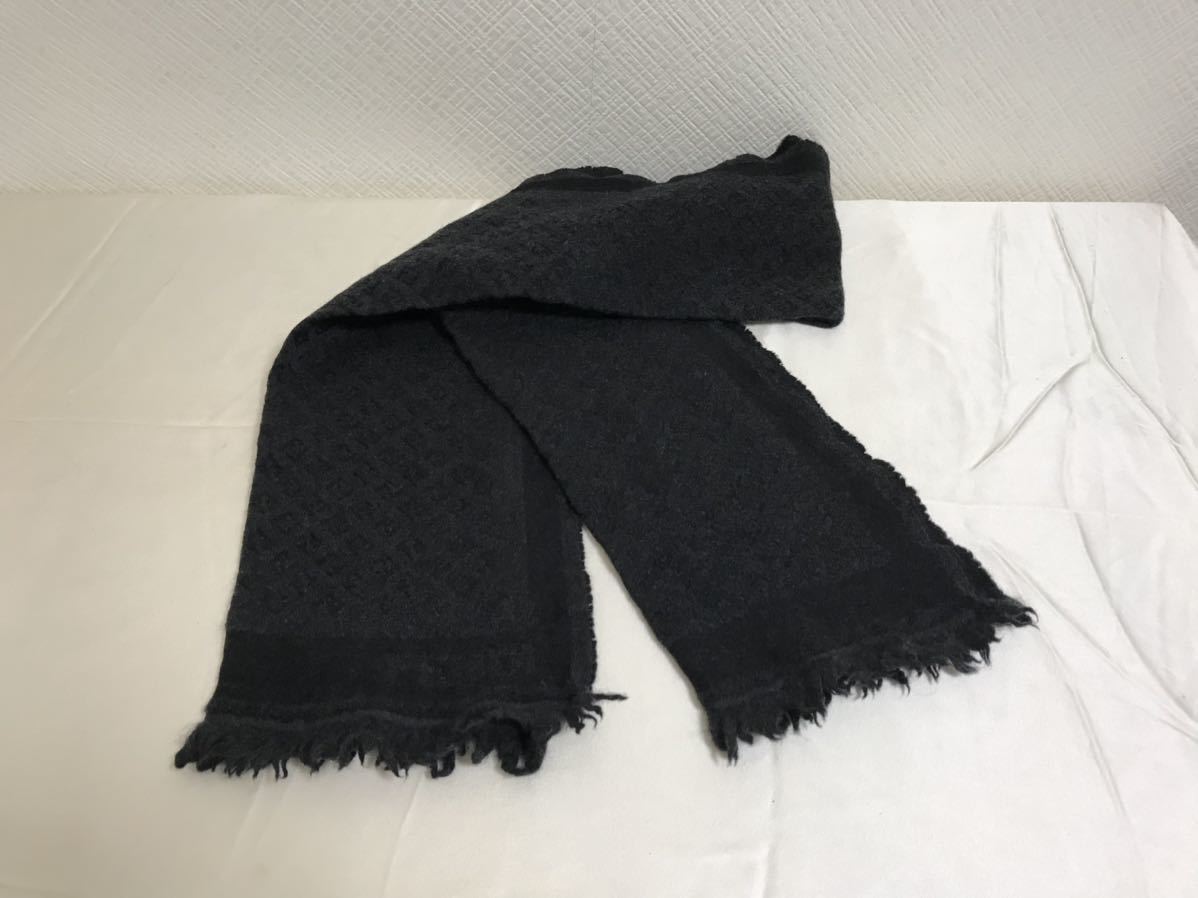 本物フェンディFENDIズッカ柄ウールマフラーストールショールメンズレディース黒ブラックイタリア製拍卖