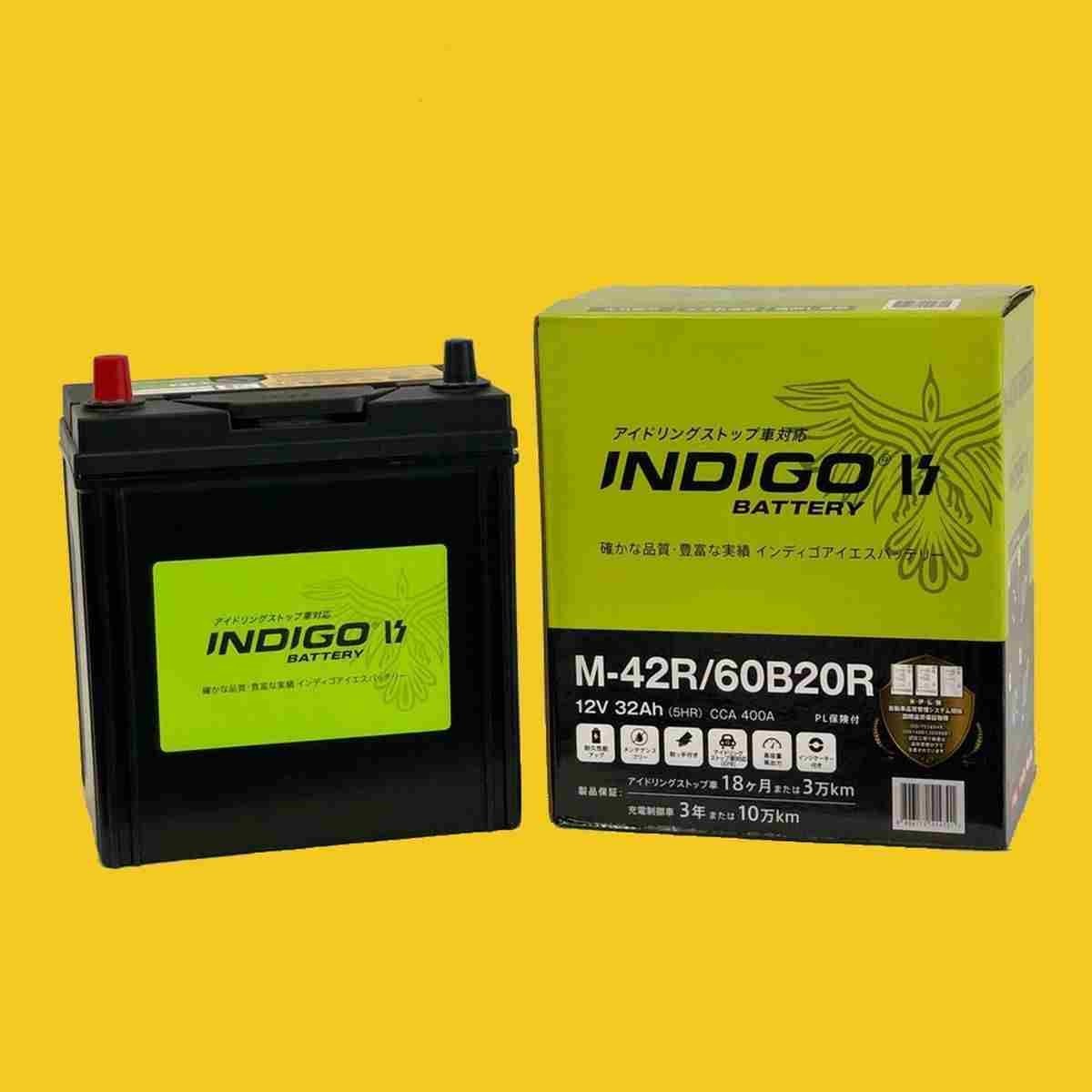 【インディゴバッテリー】M-42R/60B20R ワゴンR スティングレー DBA-MH34S 互換:38B20R,M-42R IS車対応 新品 保証付 即納拍卖