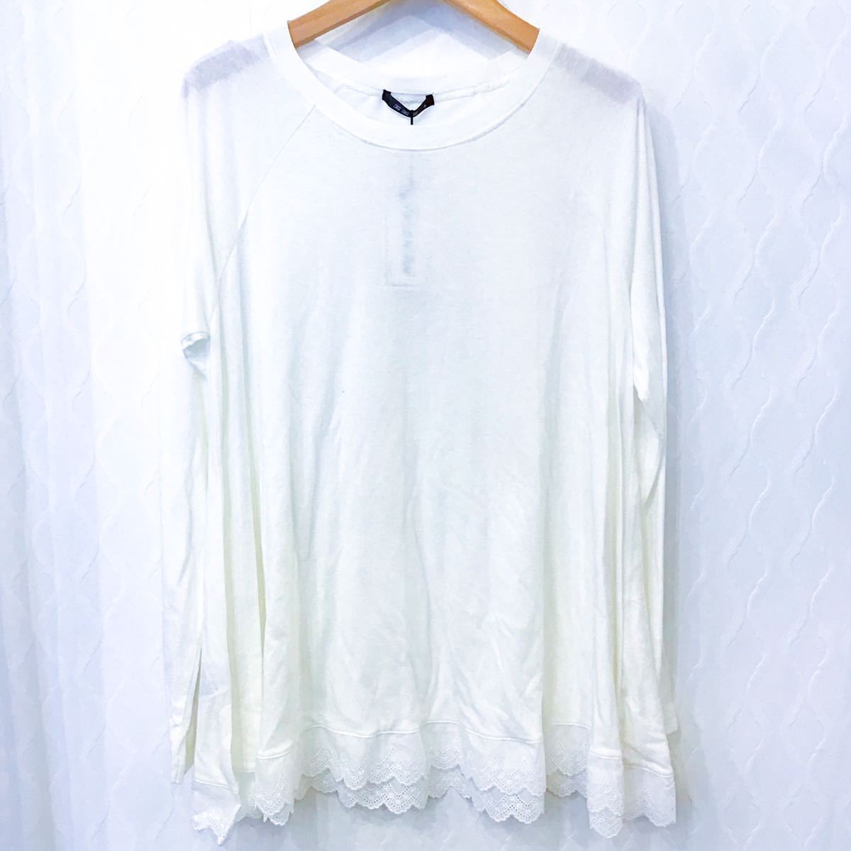 【新品未使用】toi toi toi トップス Tシャツ ロンT 長袖シャツ Sサイズ ホワイト オフホワイト 白 裾レース レース シンプル拍卖