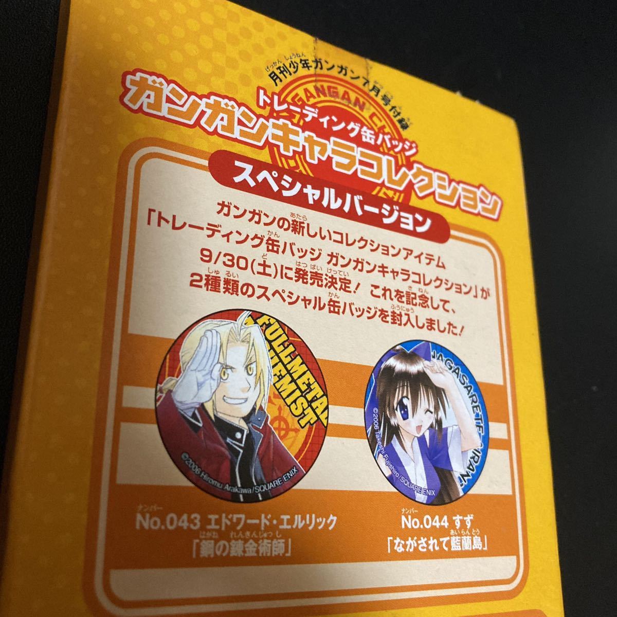 ガンガンキャラコレクション スペシャルバージョン 缶バッジ 鋼の錬金術師 エドワード・エルリック ながされて藍蘭島 すず グッズ拍卖