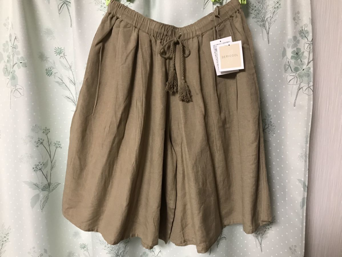 新品未使用 レディース ワイドパンツ レーヨン 麻 無地 カーキ ブラウン しまむら購入 Mサイズ ガウチョパンツ ハーフパンツ拍卖