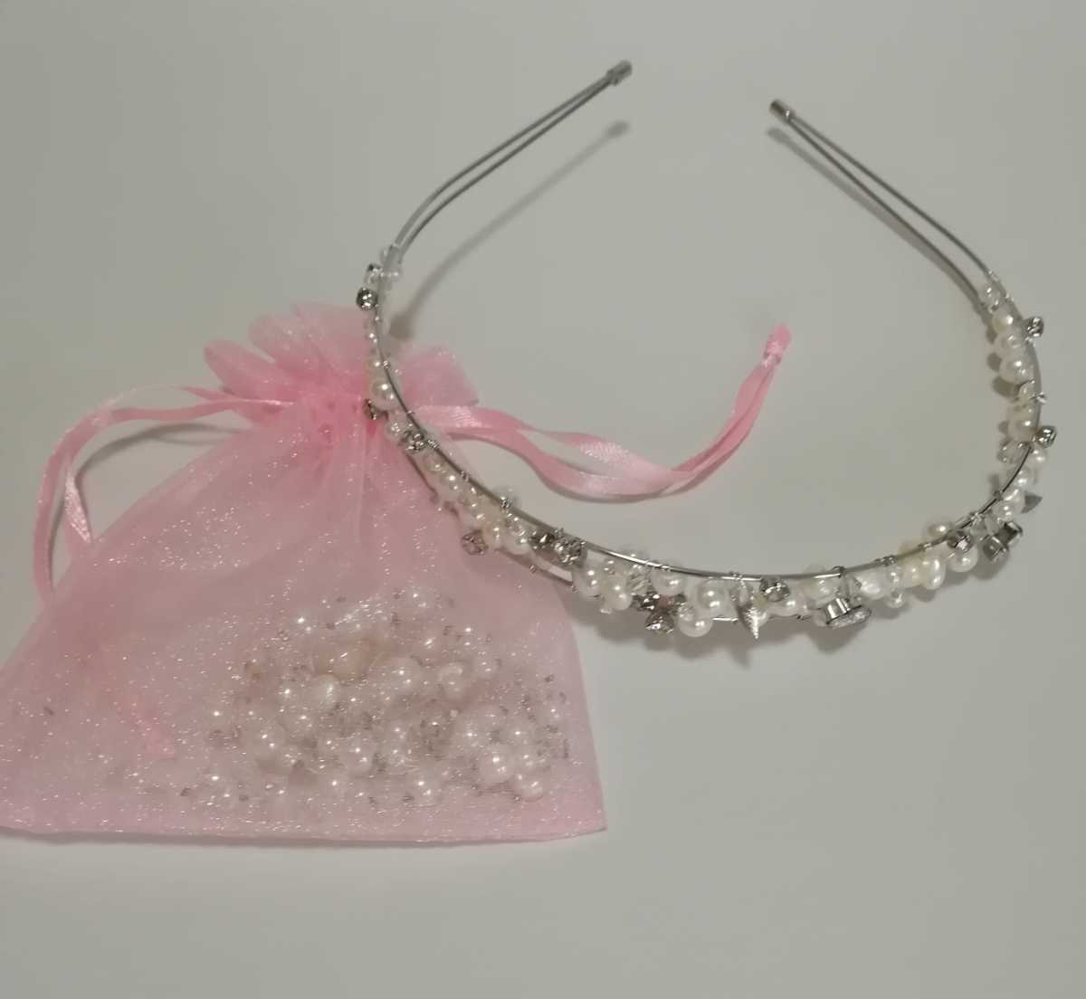送料込み 即決 ハンドメイド ティアラ カチューシャ ヘアアクセサリー 結婚式 パール拍卖