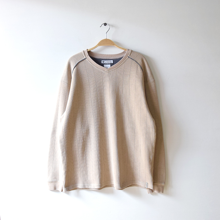 【送料無料】コロンビア アウトドア コットン/ポリエステル Vネック セーター メンズL Columbia ベージュ USA アメリカ古着 CH0627拍卖