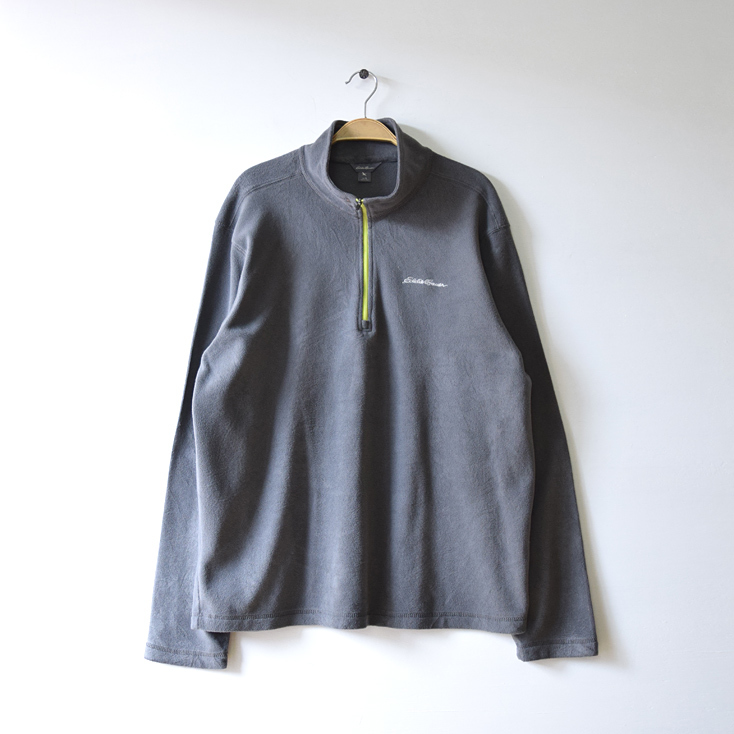 【送料無料】エディーバウアー プルオーバー フリースジャケット ハーフジップ メンズL グレー アウトドア Eddie Bauer 古着 DD0123拍卖