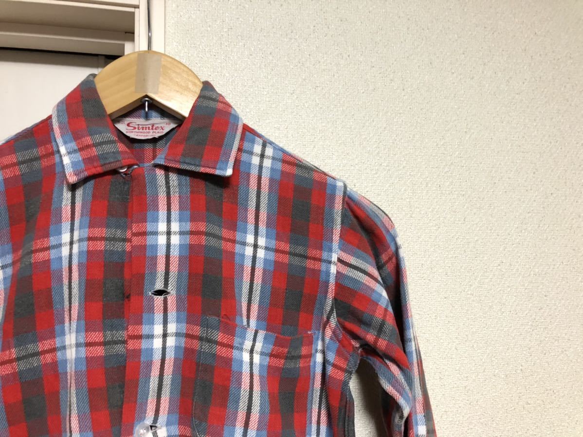 【送料込み】60sヴィンテージ!MADE IN USA! Simptex ユースモデル コットンヘビーネルシャツsize 10 訳あり拍卖