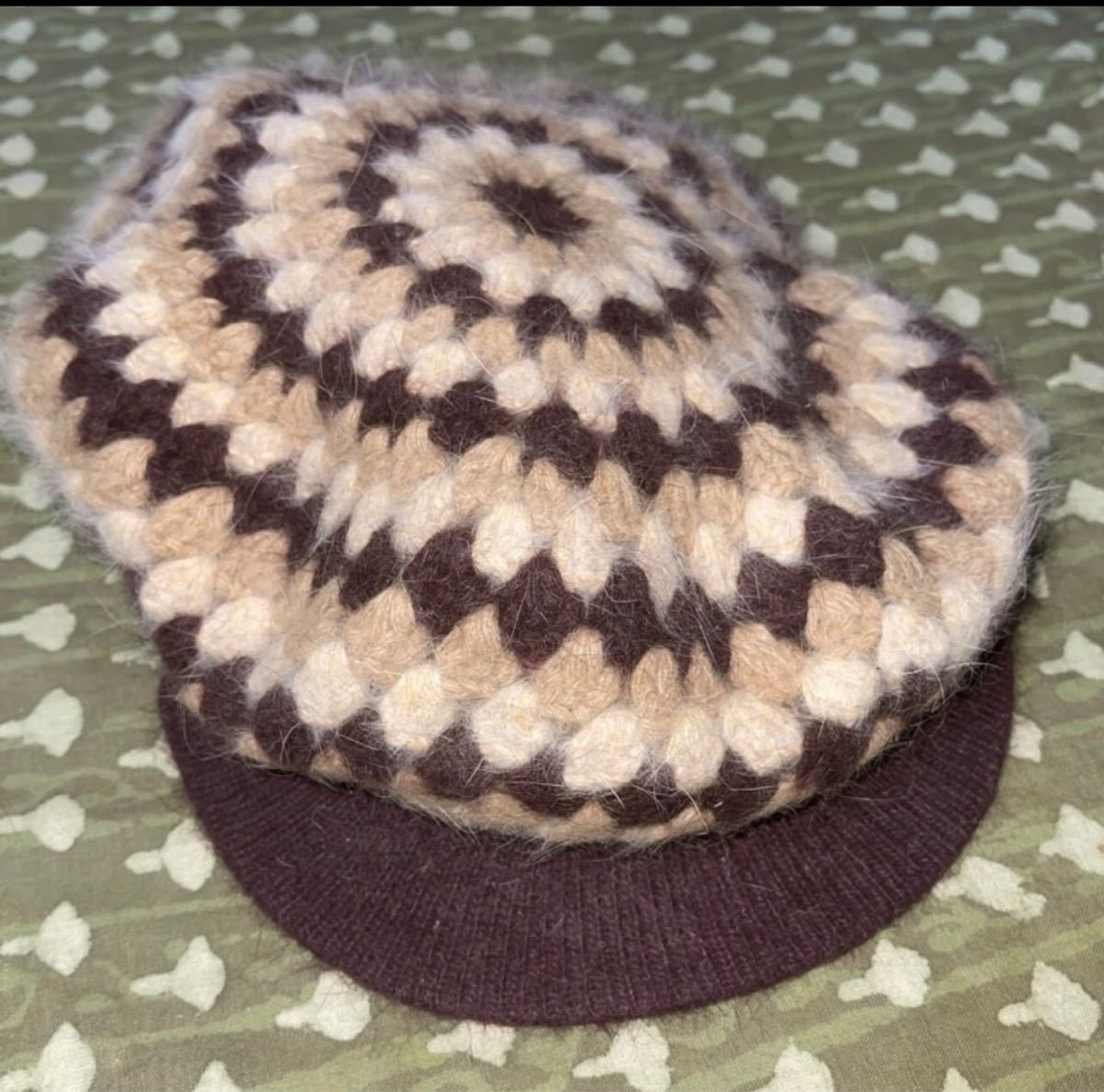 【新品タグなし】キャスケット ニットキャップ ニット帽 アンゴラ混 ブラウン系拍卖