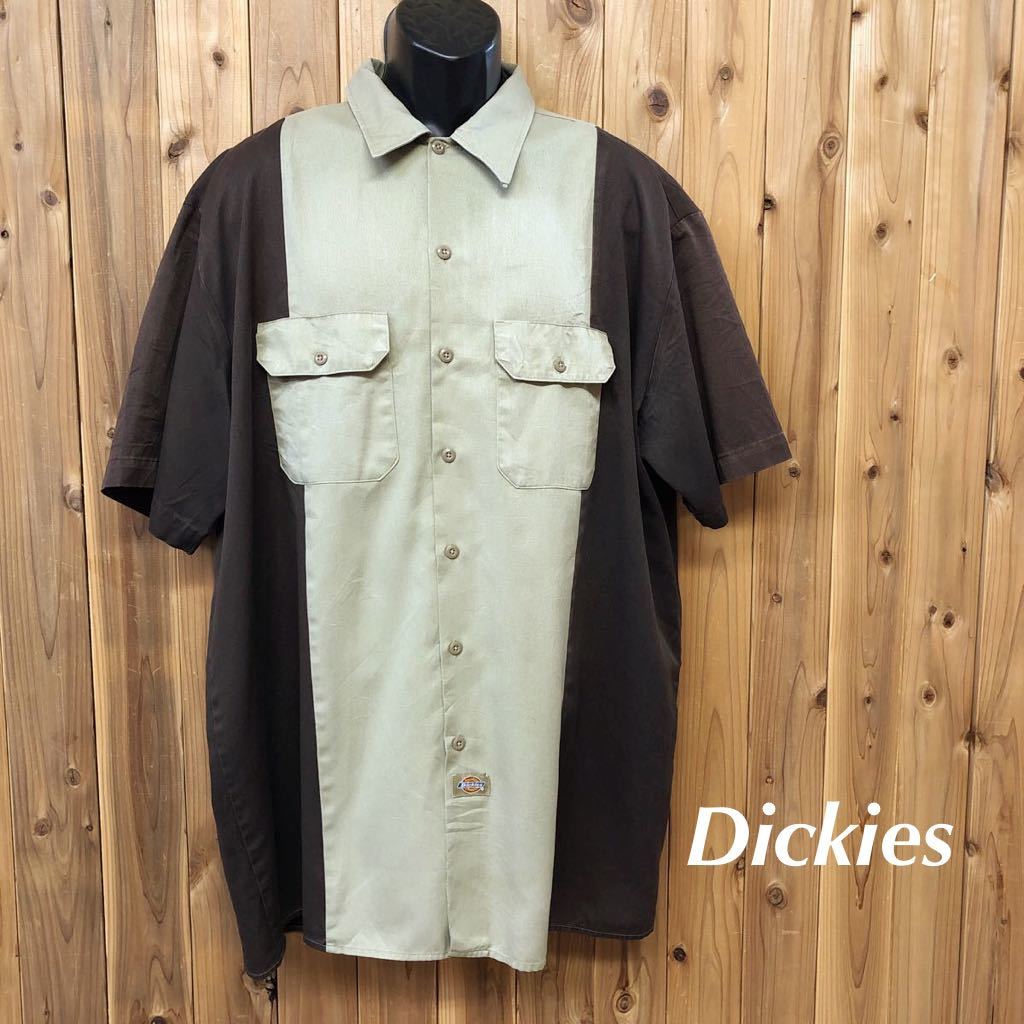 Dickies/ディッキーズ◇半袖シャツ ワークシャツ トップス 大きいサイズ バイカラー 二つポケット アメカジ ストリート USA古着 メンズXXL拍卖