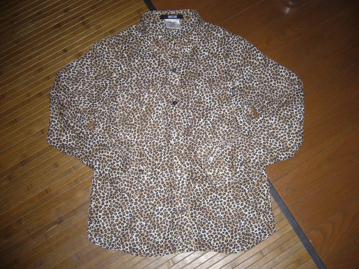 711-30♀: VISCOSE ビスコース 長袖 レオパード柄 ブラウス size.F 色.ヒョウ柄 茶系 日本製 rock バイカー拍卖