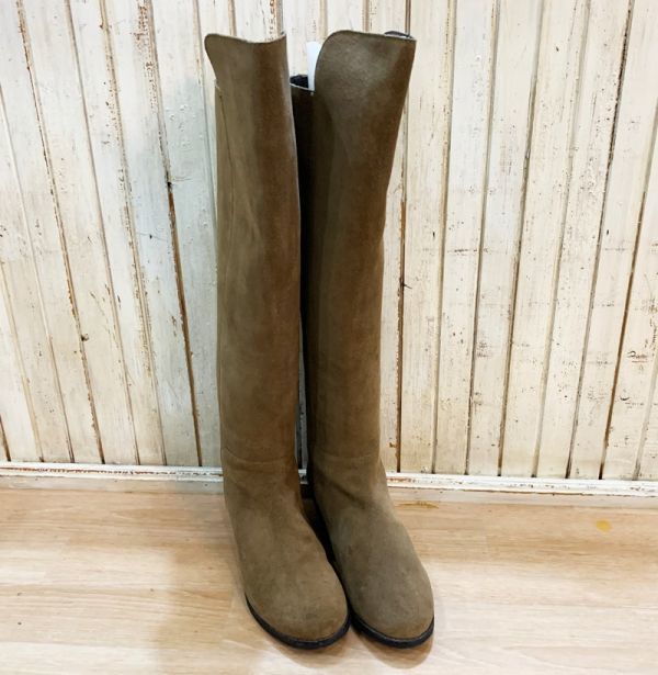272★スコットクラブ取扱 nouer/ヌエール スウェードロングブーツ ニーハイブーツ ブラウン系 サイズ38 バッグファスナー仕様 USED ★拍卖