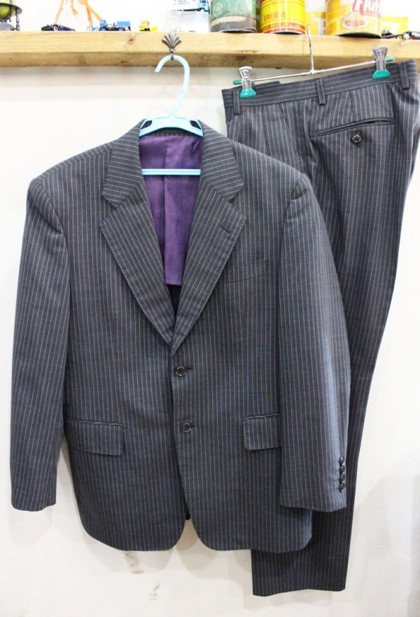 74★MAIL&CO/メール&コー メンズウール混ストライプシングルスーツ チャコールグレー系 春夏用 カジュアルスーツ フォーマル USED ★拍卖