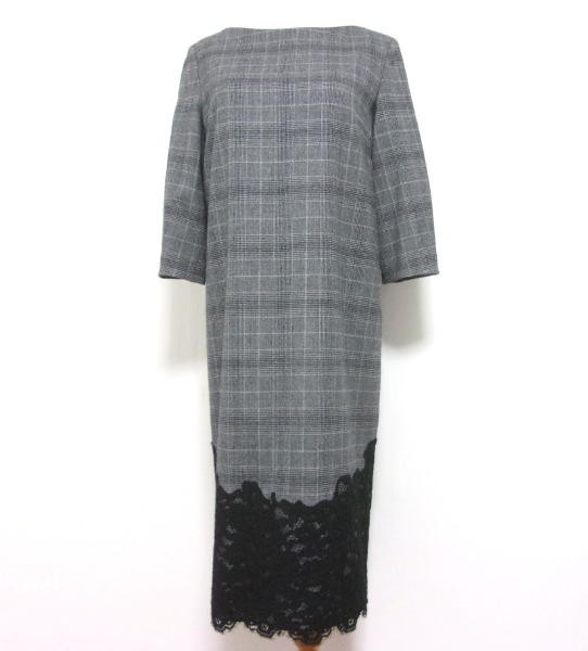 新品★iCB アイシービー★ウールチェックワンピース★レース★ストレッチ拍卖