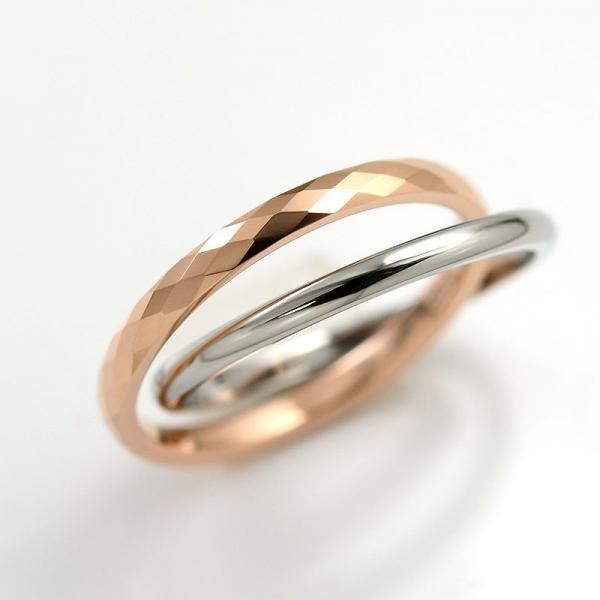 ★人気★変色無★手入れ不要★肌に優しい★アレルギー&温泉&海水浴OK★甲丸ダイヤカットピンクゴールドタングステン&ステンレス2連リング拍卖