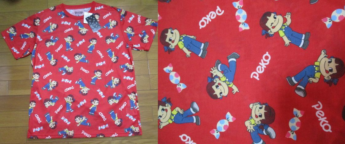 新品 ペコちゃん Lサイズ Tシャツ 総柄 赤 正規品 ミルキー 不二家 peko 男女兼用 正規品 アロハシャツ拍卖