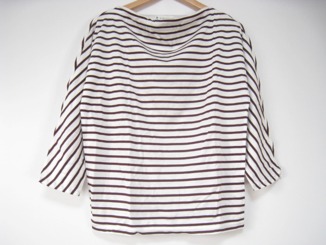 KUMIKYOKU 組曲 トップス カットソー 七分袖 白×小豆色 ボーダー サイズ2拍卖