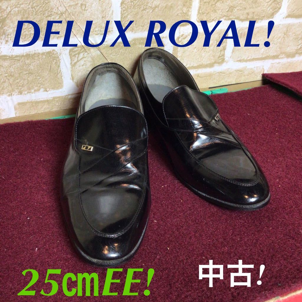 【売り切り!送料無料!】A-155 DELUX ROYAL! レザーシューズ! 25㎝EE! ビジネスシューズ! 黒! ローファー! 中古!拍卖