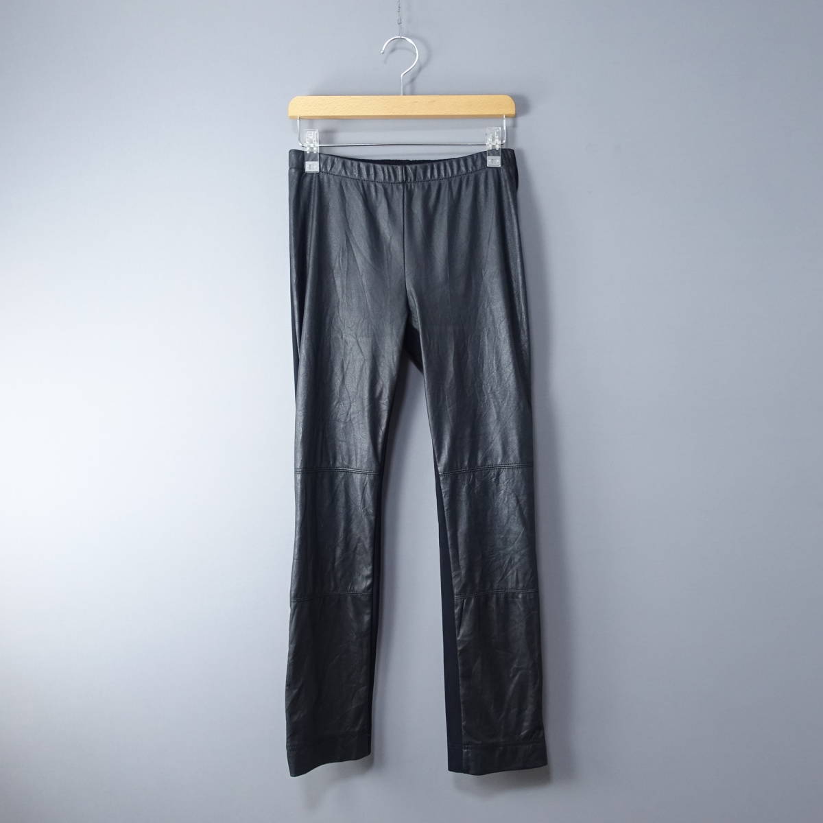 SHIZUKA KOMURO/シズカコムロ/4298/40/日本製/ウエストゴム/シワ加工/ポリウレタンコーティングパンツ/グレー×ブラック黒(M~L相当)拍卖