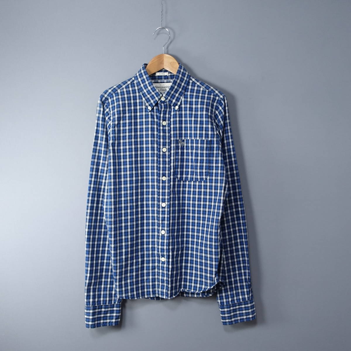 Abercrombie&Fitch/アバクロ/S/チェックシャツ/ブルー×ホワイト/青×白/長袖拍卖