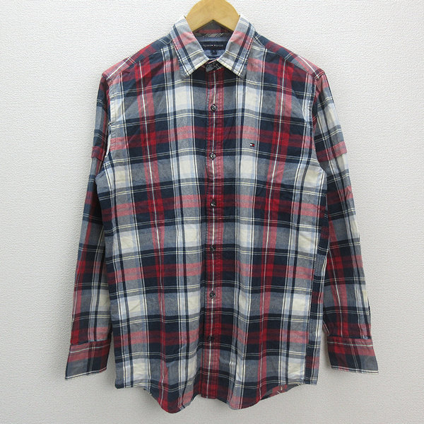 s■トミーヒルフィガー/TOMMY HILFIGER Vintage Fit マルチチェック柄 ロゴ刺繍 長袖シャツ【S】MENS/51【中古】拍卖