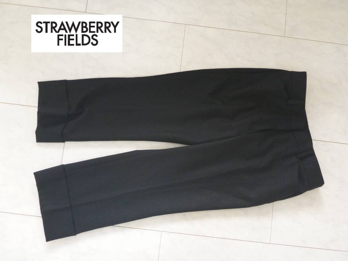 1.4万 美品 STRAWBERRY-FIELDS ストロベリーフィールズ ★黒 ブラック 裾折り返し クロップドパンツ 2 M相当拍卖