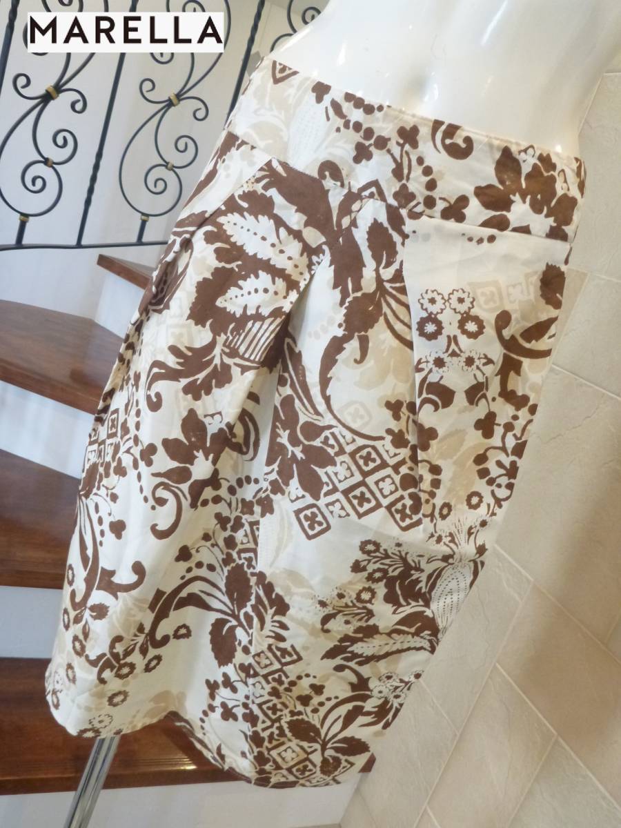 2.5万 美品 MARELLA(マレーラ) ★茶×ベージュ×アイボリー シルク スカート 38 S相当拍卖
